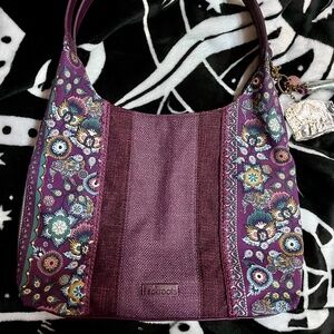 Sakroots purple paisley tote bag with charms